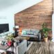 living room with wood wall