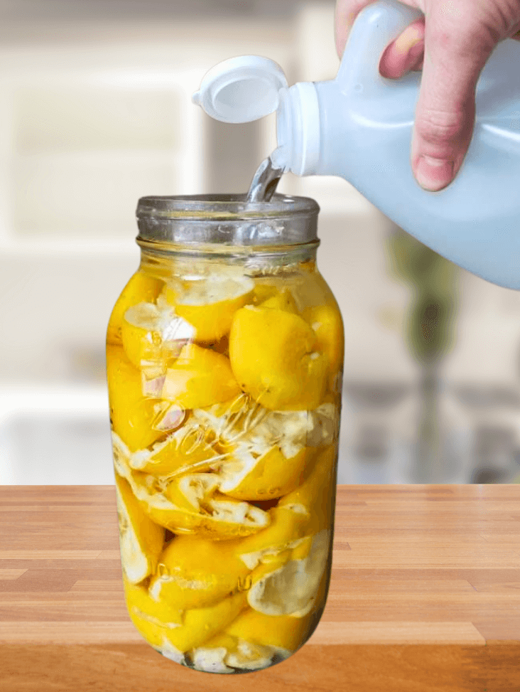 jar with citrus peels and vinegar